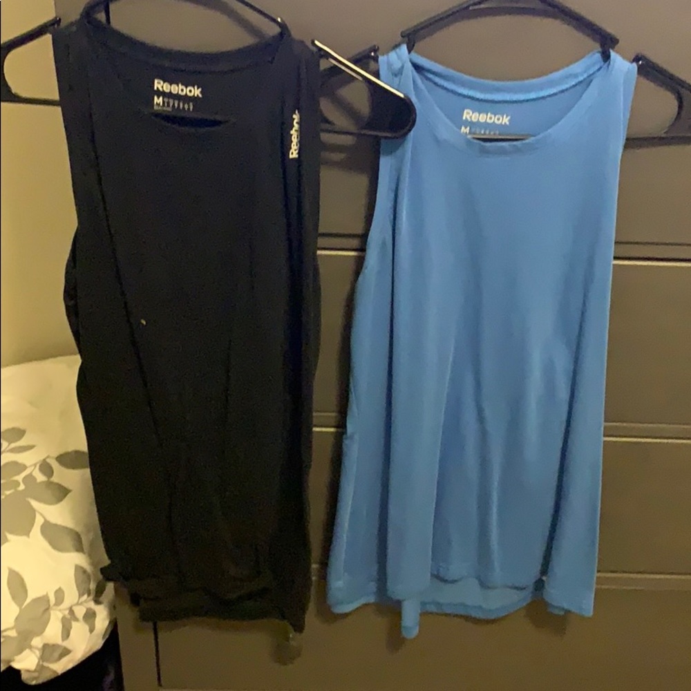Blue and black work out tanks